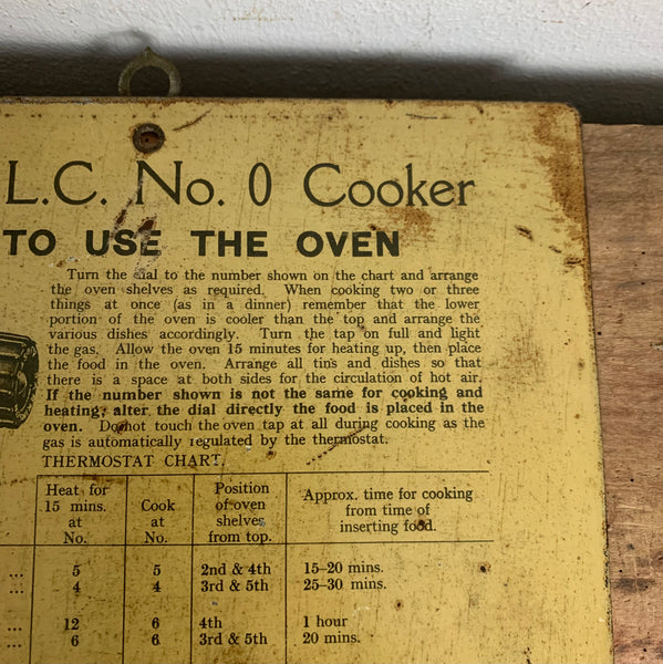 Vintage Blechschild Bedienungsanleitung Englischer Herd The G.L.C. No. 0 Cooker