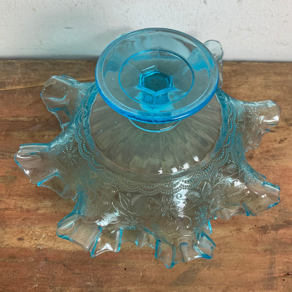 Art Deco Rüschenschale aus blauem Pressglas