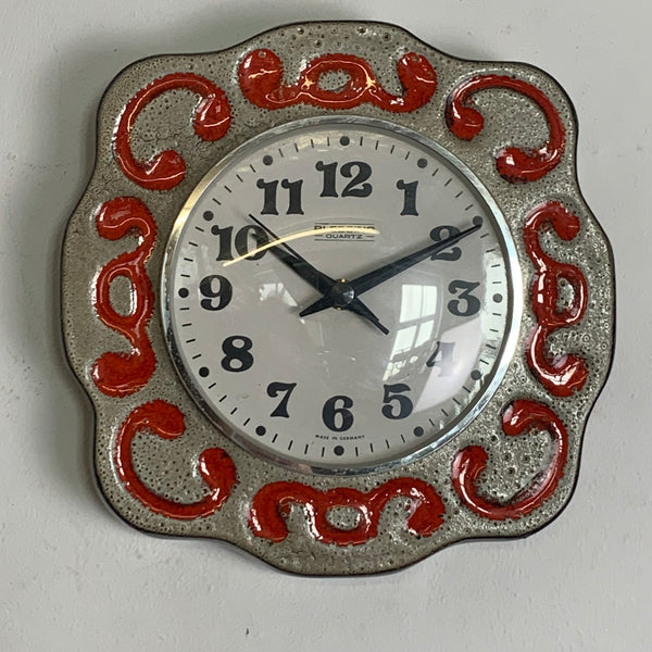Vintage Fat Lava Keramik Wanduhr von Blessing