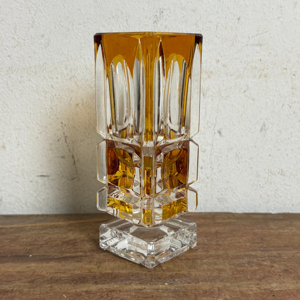 Vintage bernsteinfarbene Kristall Vase von Cristal d' Argues