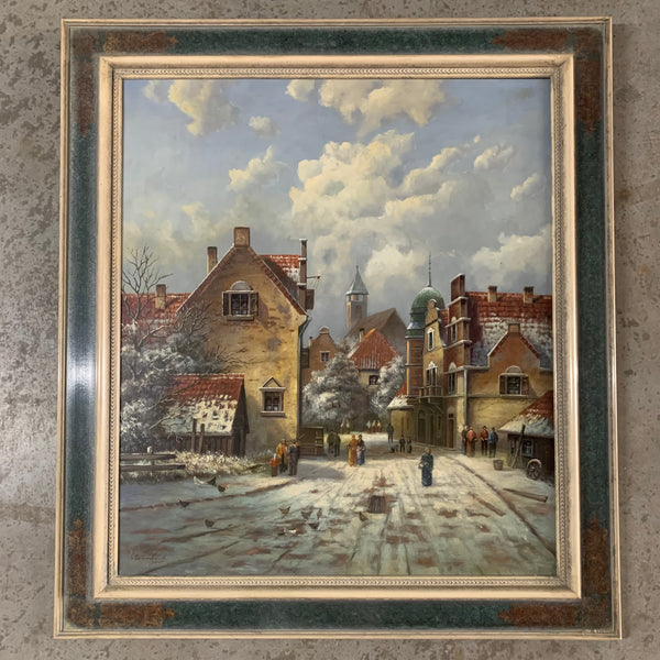 Ölgemälde Winterlandschaft in süddeutscher Kleinstadt von Herbert Steinbach