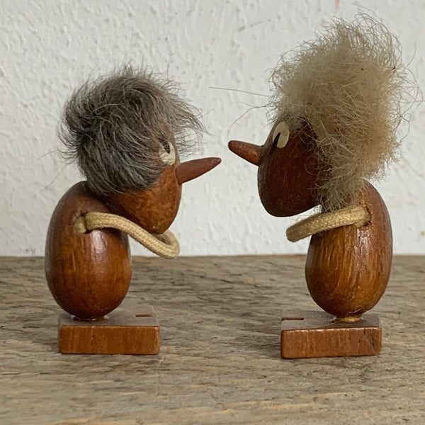 Vintage Optimist und Pessimist Holzfigur von Hans Bolling
