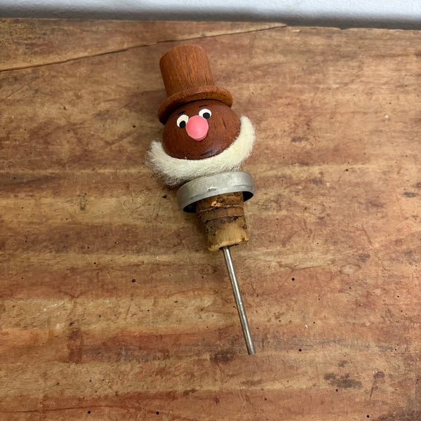 Vintage Dänischer Teak Holz Kopf Flaschenverschluss Zierkorken