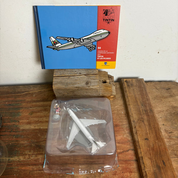 Modell Figur und Buch Tim und Struppi Jumbo Jet Boeing 747 mit Kapitän Haddock aus Tim und die Picaros
