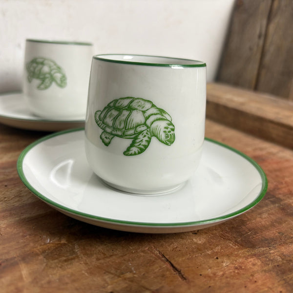 Vintage 4er Set Tassen mit Untertassen für Schildkrötensuppe