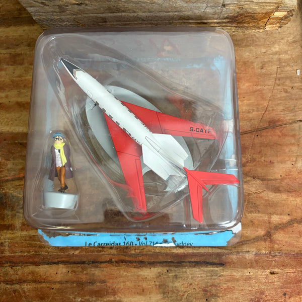 Modell Figur und Buch Tim und Struppi Das Geschäftsreiseflugzeug Carreidas 160 mit László Carreidas aus Flug 714 nach Sydney