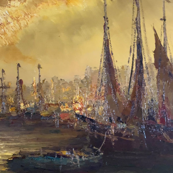 Ölgemälde Segelschiffe im Hafen von Amsterdam von Peter Brouwer