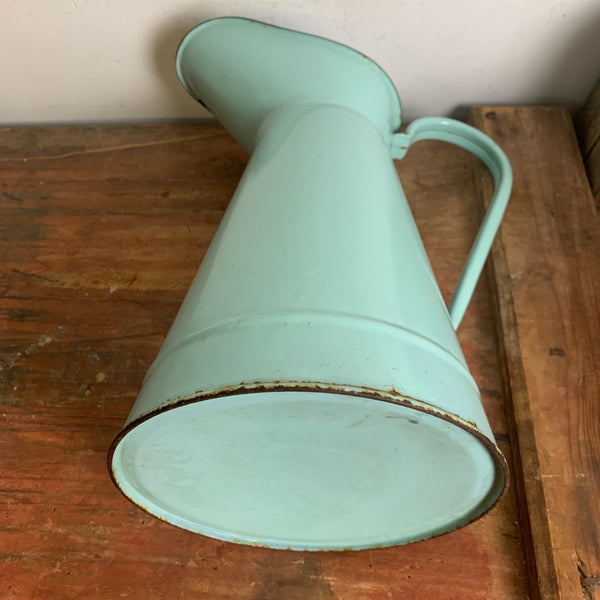 Vintage französische Emaille Wasserkanne in mintgrün
