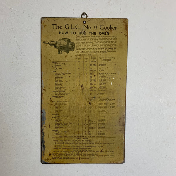 Vintage Blechschild Bedienungsanleitung Englischer Herd The G.L.C. No. 0 Cooker