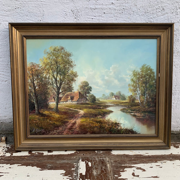 Nostalgisches Ölgemälde Landschaft mit Bauernhof von Helmut Glassl