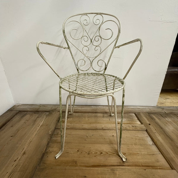 Vintage französisches schmiedeeisernes Gartenset mit Tisch und vier Stühlen