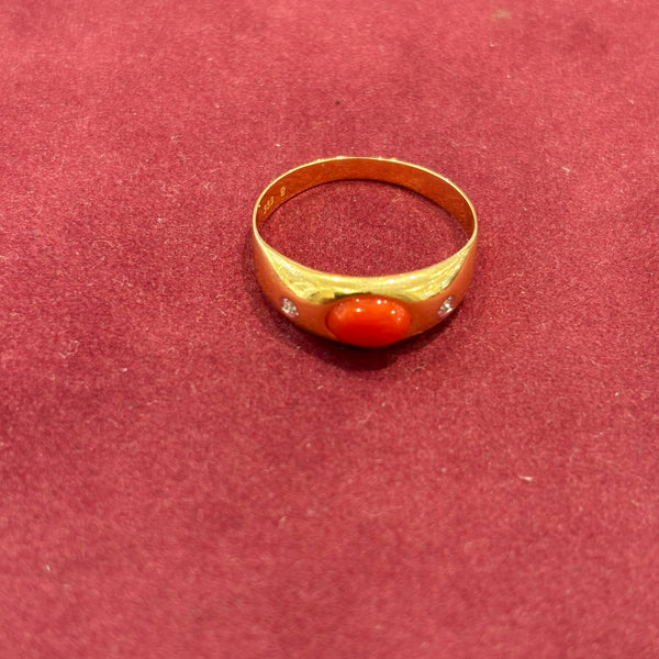Koralle Goldring 333 Gelbgold – 8 Karat Ring mit Brillanten