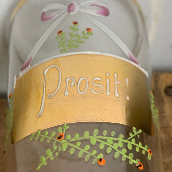 Antikes Trinkglas mit Aufschrift Prost