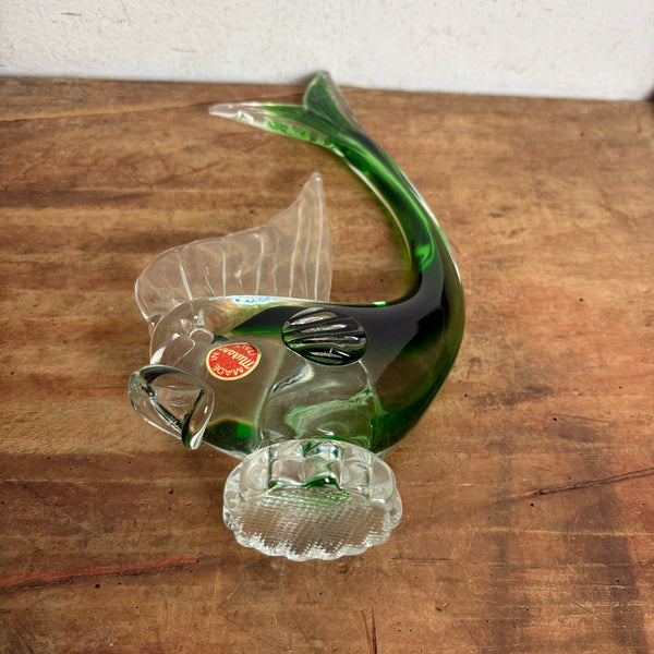 Vintage Murano Skulptur Fisch grün
