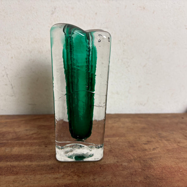 Vintage Blockglas Kristall Glas  Vase grün