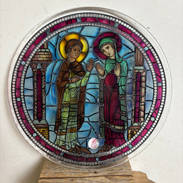 Vintage Buntglas Teller Die Heimsuchung Kirchenfenster