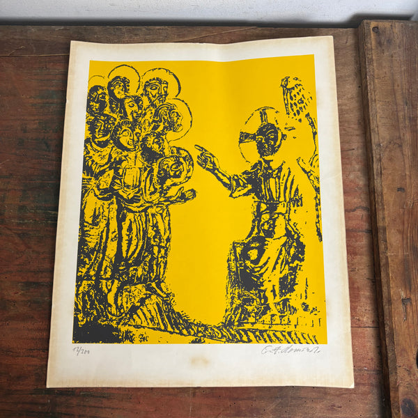 Lithographie Bernwardssäule Weltkulturerbe Hildesheimer Dom von Josef Albert Slominski