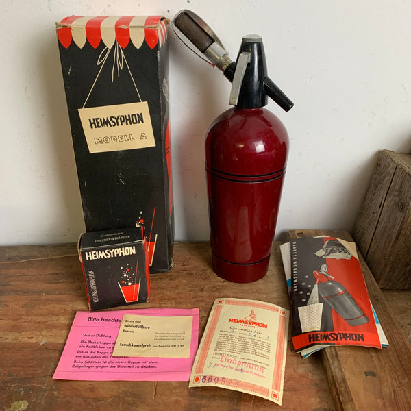 Sodasyphon Heimsyphon Modell A in weinrot OVP