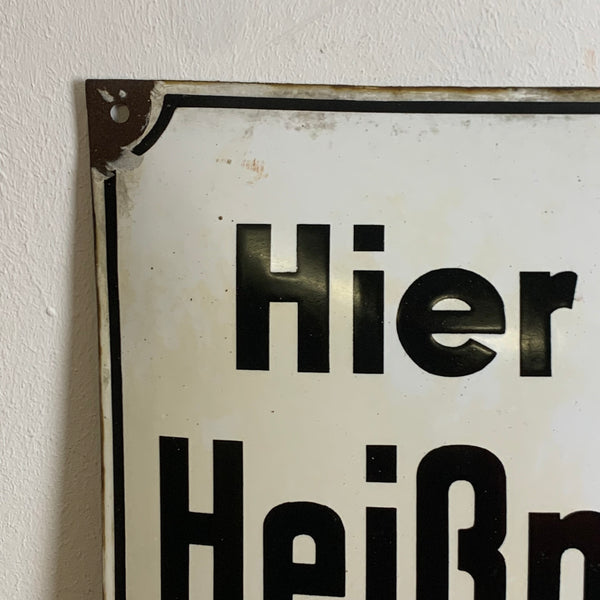 Vintage Emaille Schild Heißmangel