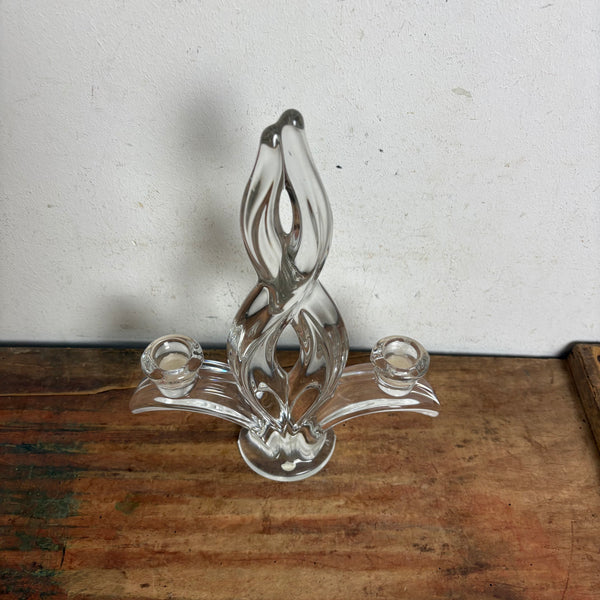 Vintage Kristallglas Kerzenleuchter von Art Vannes im Art Deco Stil