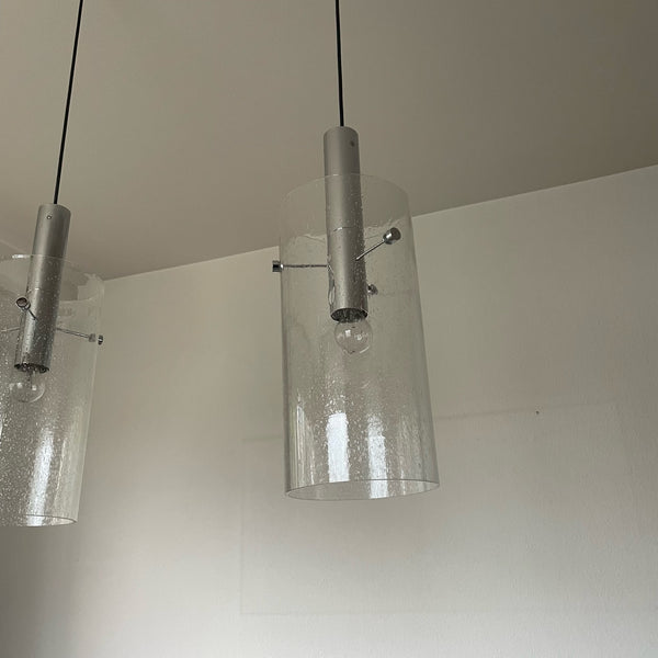 Vintage Design Deckenlampe 2 Glaszylinder von Glashütte Limburg
