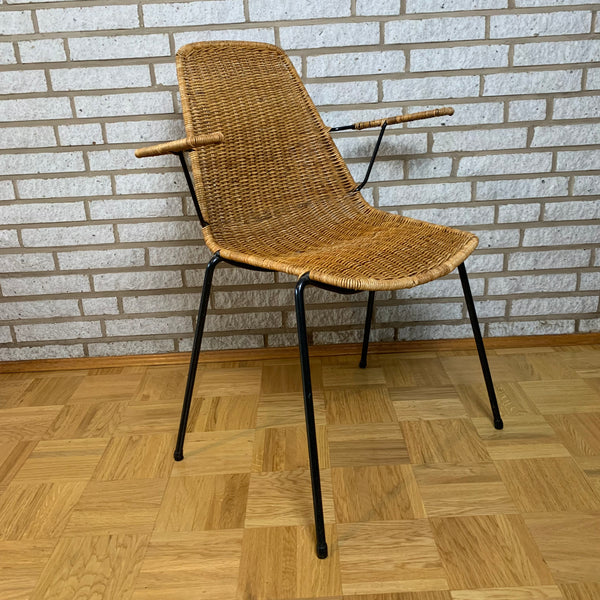 Vintage Basket Chair Korbstuhl mit Armlehnen von Gian Franco Legler