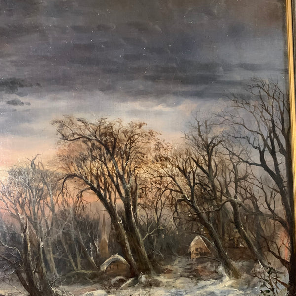 Ölgemälde Winterabend am Gehöft von Charles van den Eycken