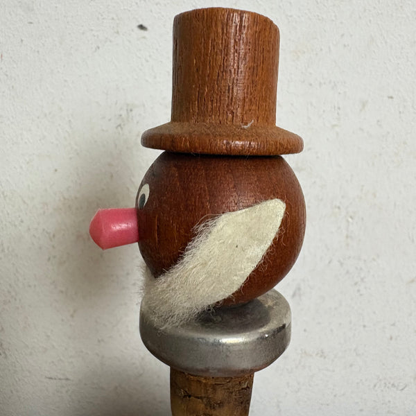 Vintage Dänischer Teak Holz Kopf Flaschenverschluss Zierkorken