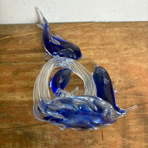 Vintage Murano Skulptur Delphine blau