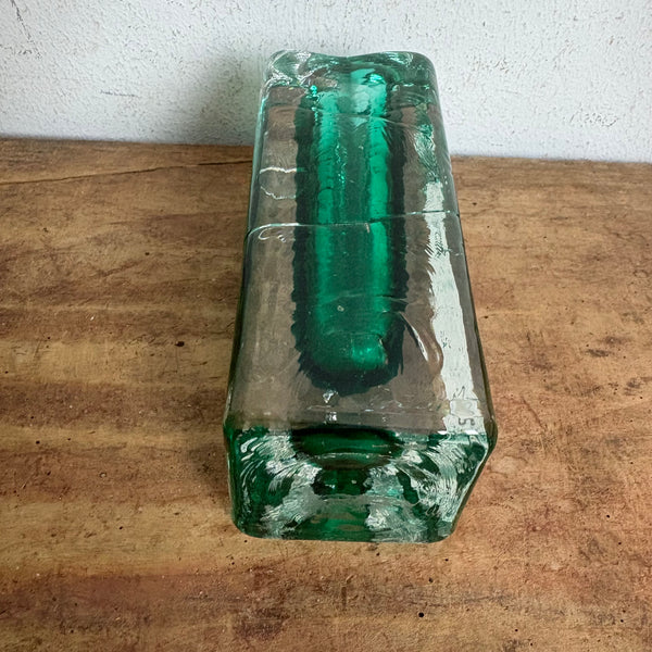 Vintage Blockglas Kristall Glas  Vase grün