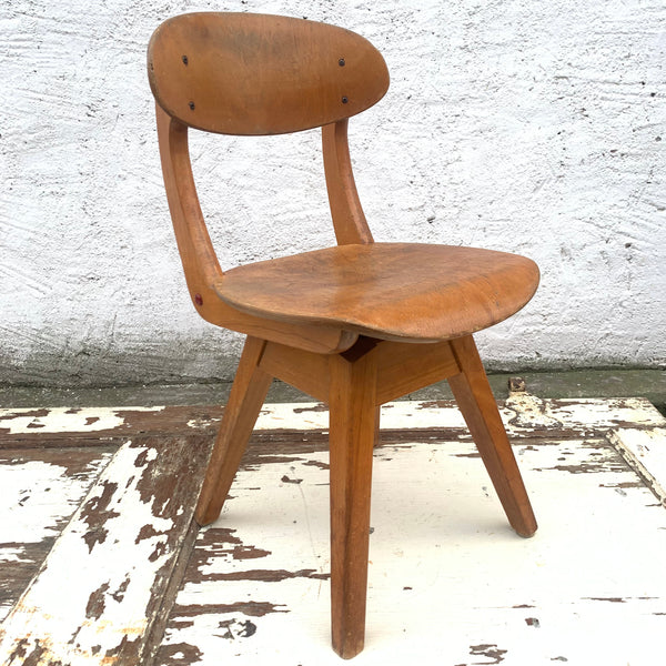 Vintage Mid Century Kinder Drehstuhl aus Holz