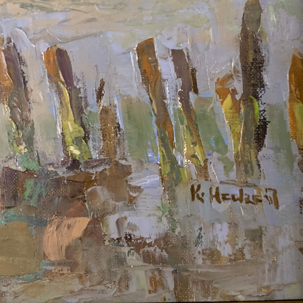 Ölgemälde Strand mit Buhnen von Klaus Heckert