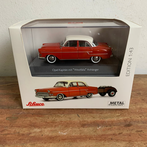 Modellauto Opel Kapitän mit Anhänger von Schuco OVP