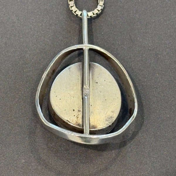 Art Deco lange Silber Kette mit Bernstein Anhänger
