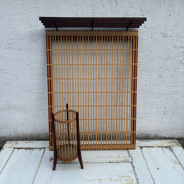 Mid Century Teakholz Bambus Garderobe und Schirmständer