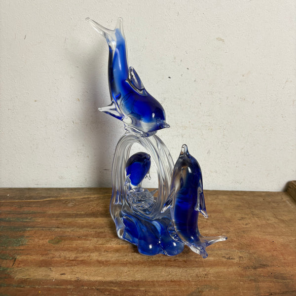 Vintage Murano Skulptur Delphine blau