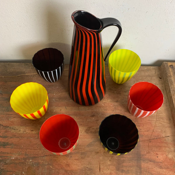 Vintage Glas Karaffe mit 6 Bechern aus Murano
