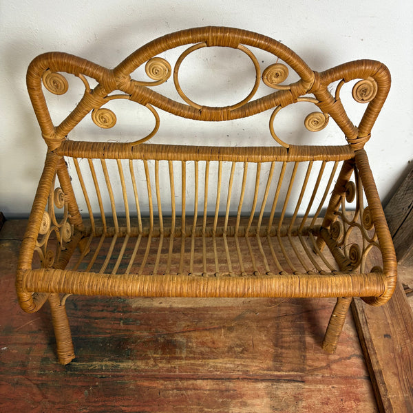 Vintage Rattan Peacock Magazine Rack Paravent Emanuelle