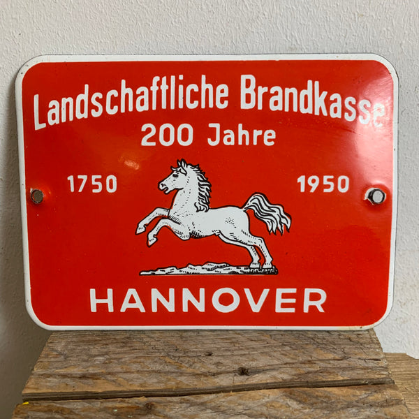 Emaille Schild Landschaftliche Brandkasse Hannover 1950