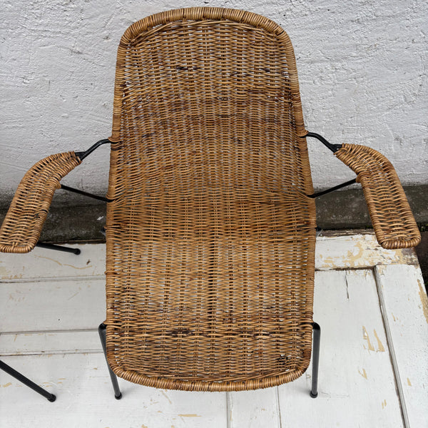 Zwei Vintage Basket Chair Korbstuhl mit Armlehnen von Gian Franco Legler