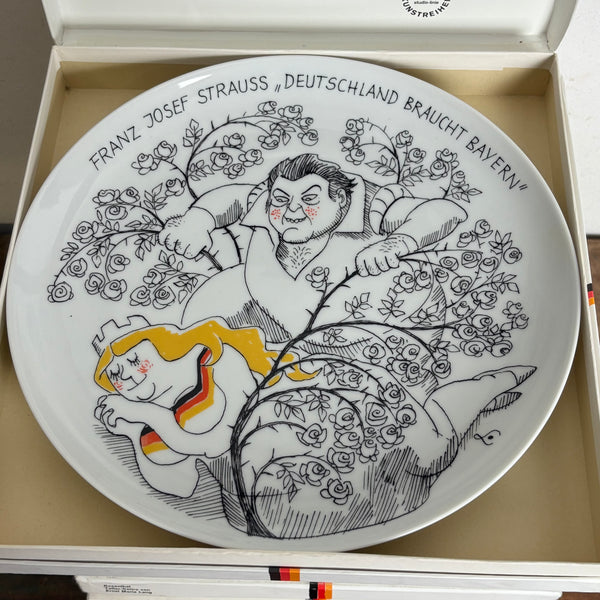 Komplette Serie 12 Vintage Satire Teller von Ernst Lang Maria Lang für Rosenthal