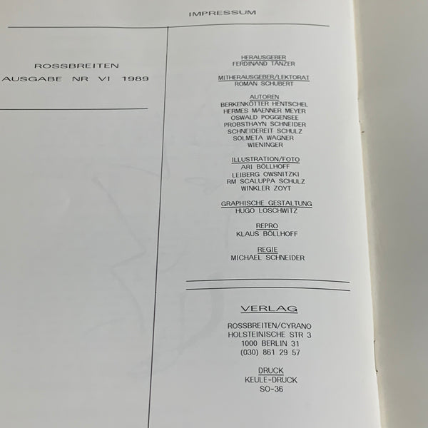 Buch Rossbreiten No 6 von 1989 Berlin