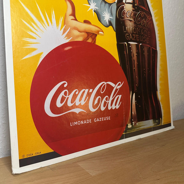 Vintage sehr seltenes Werbeschild Coca-Cola Sprite Boy mit Kronkorken