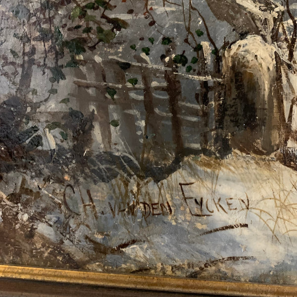 Ölgemälde Winterabend am Gehöft von Charles van den Eycken