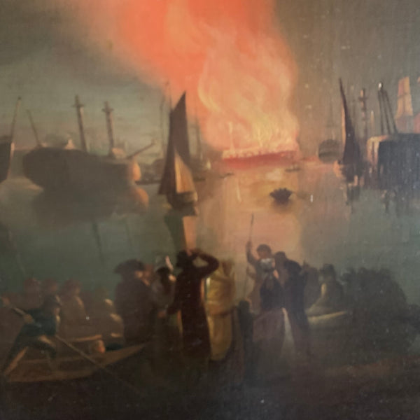 Ölgemälde Brand im Hafen von George Scharf