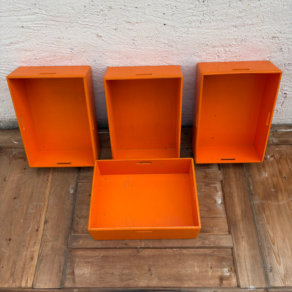 4 vintage Holz Stapelkisten von Ikea in orange
