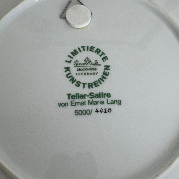 Komplette Serie 12 Vintage Satire Teller von Ernst Lang Maria Lang für Rosenthal