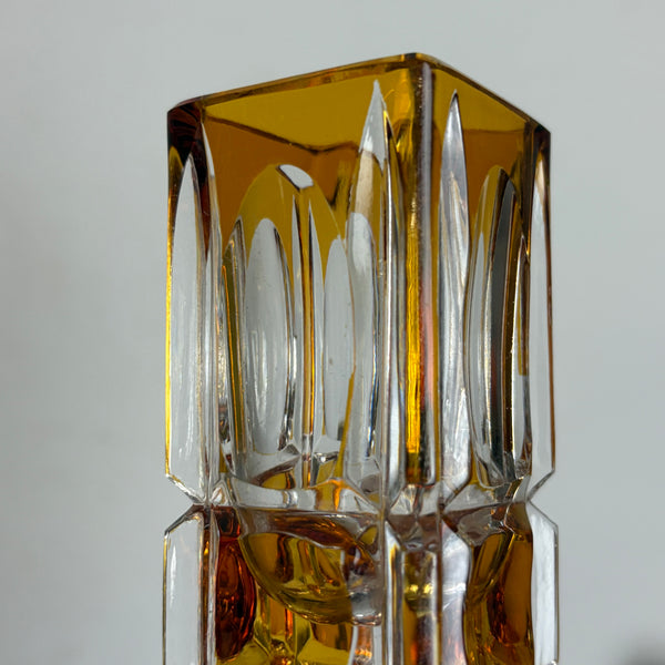 Vintage bernsteinfarbene Kristall Vase von Cristal d' Argues