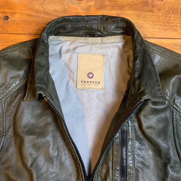 Olive Trapper Lederjacke - Vintage
