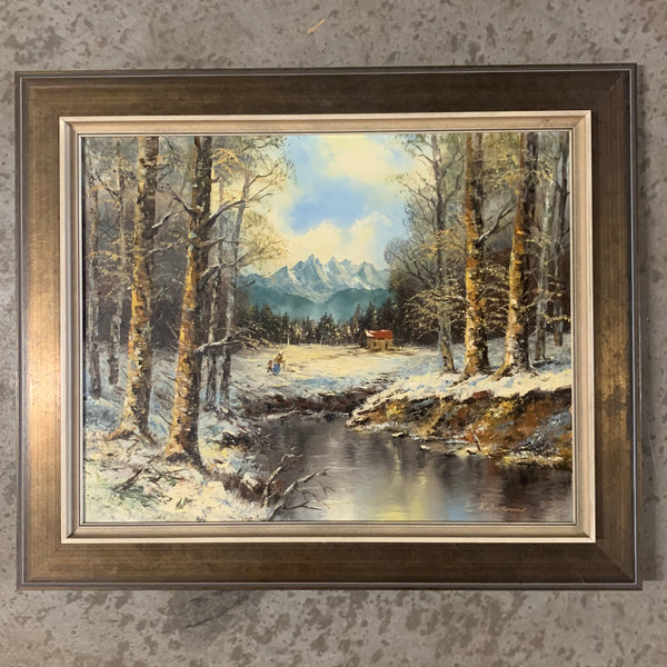 Ölgemälde Winterliche Flusslandschaft von E. Hoffmann